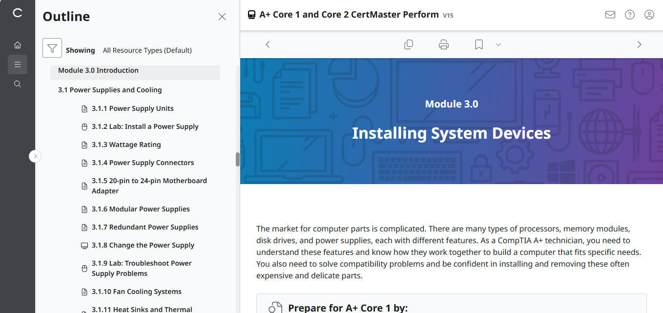 CertMaster Perform CompTIA A+ Core 1 & 2   (V15)